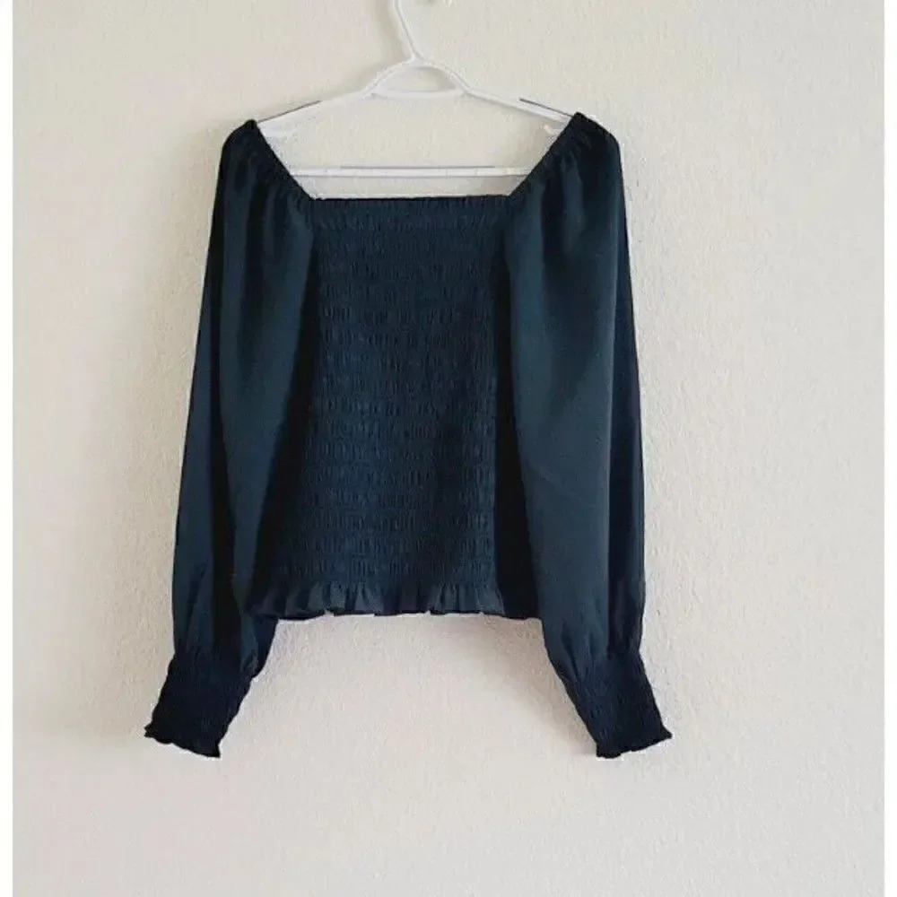 Madewell Lucie Bubble Sleeve Smocked Top in Green Women's Size S